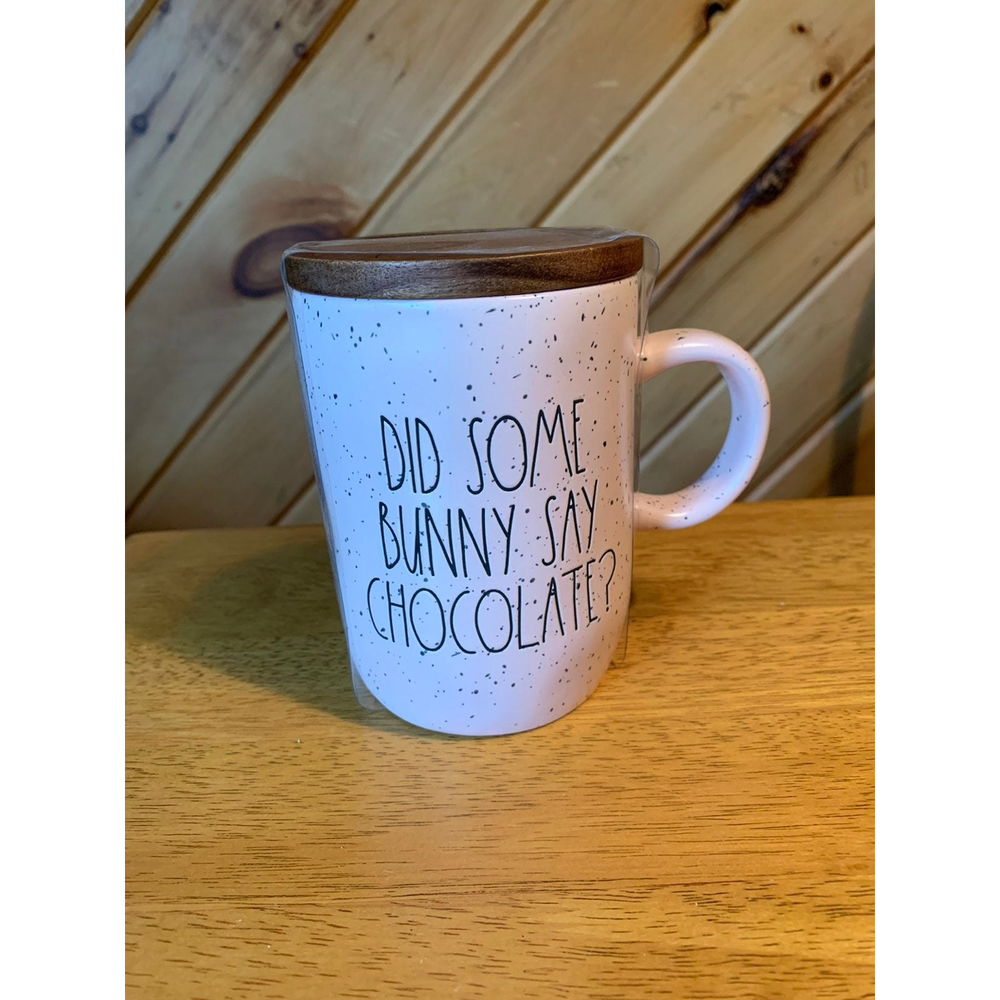 Rae Dunn Pink Did Some Bunny Say Chocolate Mug with Lid NWT